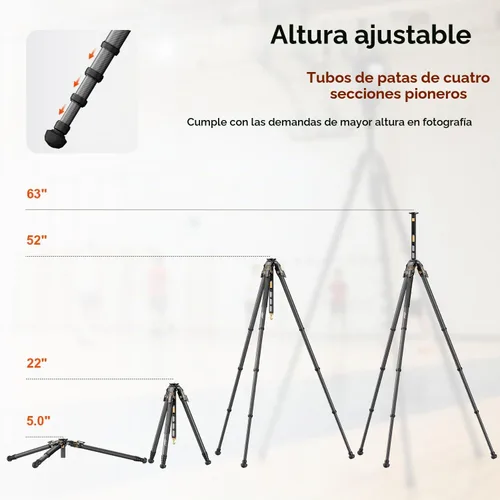 Vista 7 de COMAN Trípode de fibra de carbono T1 de apertura a presión, trípode resistente para cámara con carga máxima de 44 libras, trípode profesional