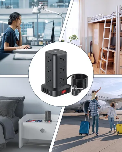Vista 6 de AnnTane Protector de Sobretensión Regleta de Alimentación con Cable de 6.5 Pies, Regleta de Alimentación de Torre con 4 Puertos USB (1 USB C), Cable