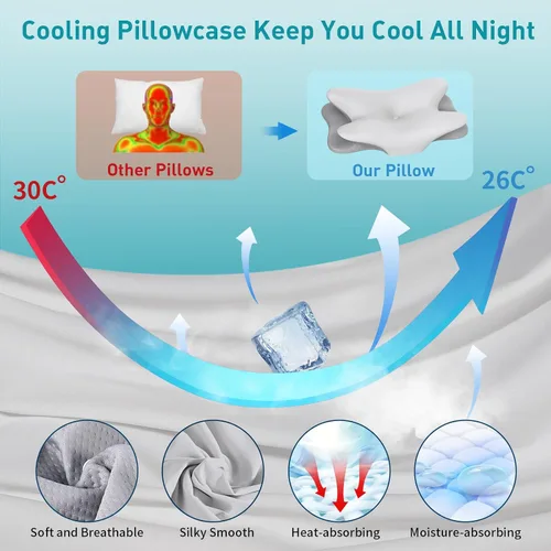Vista 2 de Almohada cervical para aliviar el dolor, almohada cervical ergonómica para dormir de lado, almohadas de espuma viscoelástica refrescante, almohada