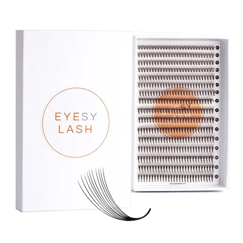 Vista 8 de Eyesy Lash 1200 abanicos Easy Promade – 5D 0.07 rizo CC longitudes mixtas de 0.315-0.630 in – Ultra Speed 40 líneas de pestañas bandejas de pestañas