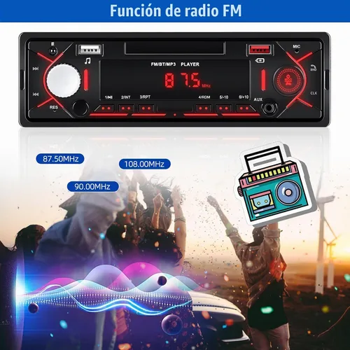 Vista 5 de Radio estéreo multimedia Bluetooth de un solo DIN, reproductor de MP3 de audio para automóvil, compatible con llamadas manos libres/USB/FM/TF/AUX