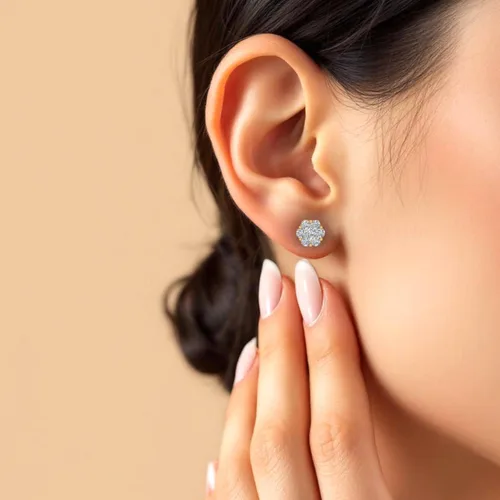 Vista 4 de Aretes de diamantes en racimo de 14 a 1 quilate en oro de 10 quilates o platino 950
