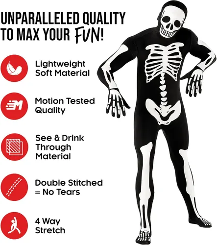 Vista 2 de Morphsuits Disfraz de esqueleto para adultos, disfraz de esqueleto para hombre, body de esqueleto para hombre, disfraces de Halloween para adultos