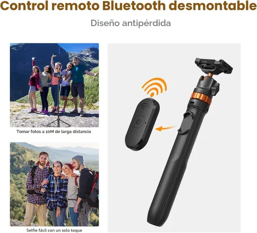 Vista 8 de K&F CONCEPT Palo de Selfie Trípode para Teléfono de 62 pulgadas, 2 en 1, ligero y extensible, soporte de trípode para teléfono celular con control