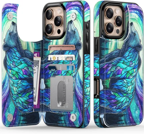 Vista 98 de FUNMIKO Funda tipo cartera para iPhone 13 con tarjetero, bloqueo RFID, protección de grado militar y obras de arte impresas con rayos UV, cierre