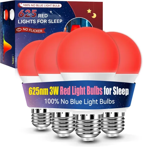 Vista 9 de Bombillas LED Neporal de 3 W 625 nm de color rojo para dormir, 100% de bloqueo de luz azul, luz nocturna roja para promover la melatonina, bombilla
