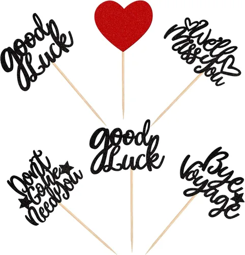 Vista 3 de 30 piezas de adornos para cupcakes con purpurina «We Will Miss You» Don't Go We Need You Bye Voyage Good Luck Heart Cupcake Picks para despedida