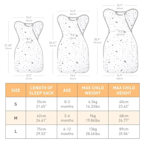 Vista 6 de Saco de dormir para bebé de algodón orgánico swaddles 3-6 meses recién Lucky Star