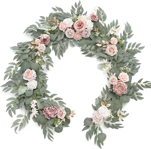 Vista 17 de Ling's moment Dusty Blue Artificial Flower Garland Wedding Arch 6 FT Azul polvoriento y azul marino