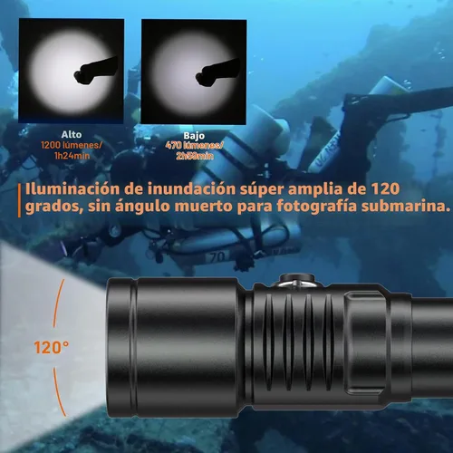 Vista 2 de ORCATORCH D530V 1200 lúmenes luz de video subacuática, haz súper ancho de 120°, 2 modos con indicador de batería, rótula ZJ18, IP68 impermeable Luz