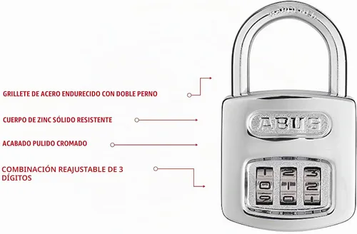 Vista 3 de Abus 160/40 C 160 Candado de combinación para todo clima, cromado, con 3 diales