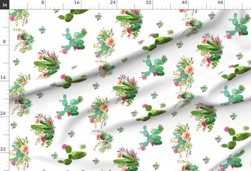 Vista 2 de Spoonflower Tela - Flores occidentales grandes horizontales cactus floral cactus rosa acuarela impresa en tela de gasa cuarto gordo - Costura