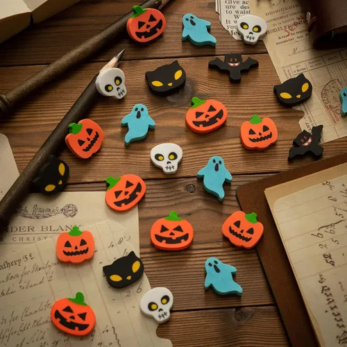 Vista 5 de YGAOHF Paquete de 150 mini borradores – 6 estilos, divertidos borradores de calabaza, fantasma, murciélagos, recuerdos de fiesta de dulce o truco