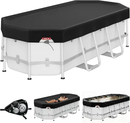 Vista 9 de LXKCKJ Cubiertas redondas de piscina de 8 pies para piscinas sobre el suelo, cubierta solar 420D con accesorios para clavos de tierra, cubiertas
