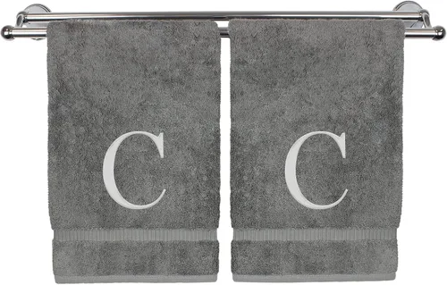 Vista 88 de Toalla de mano monogramada, regalo personalizado, juego de 2 - Toalla bordada con letra de bloque dorada - Extra absorbente 100% algodón turco
