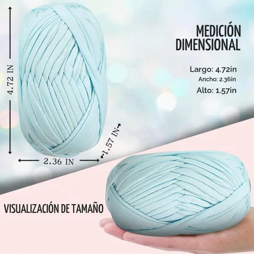 Vista 2 de 2 piezas de tela elástica para camisetas, hilo de crochet para tejer DIY, hilo de punto grueso tipo espagueti para proyectos de bolsos, mantas Aqua