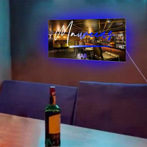 Vista 5 de Espejo de barra de nombre LED personalizado, letreros de neón iluminados para decoración de pared para bar en casa, día de San Valentín y regalos