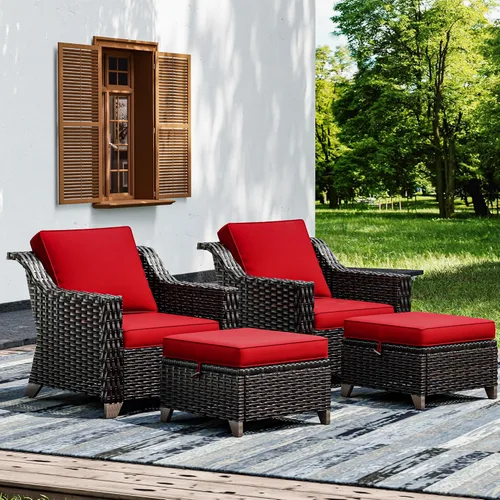 Vista 21 de Joyside Juego de 2 sillas de mimbre para patio, muebles de ratán para exteriores con reposabrazos anchos y cojines gruesos, tamaño grande mejorado