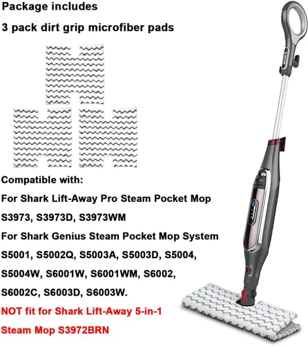 Vista 2 de Extolife Paquete de 3 almohadillas de repuesto para trapeador de vapor Shark Lift-Away Pro y Genius S3973 S3973D S3973WM S5001 S5002Q S5003A S5003D