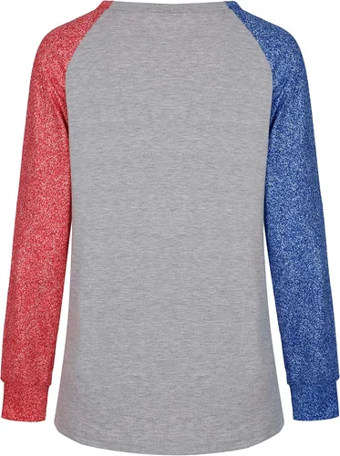 Vista 3 de ETATNG Camisetas raglán para mujer, camiseta de béisbol con cuello redondo y estampado de retazos