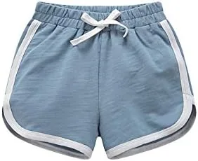 Vista 3 de Paquete de 2 pantalones cortos deportivos de punto de verano para niños y niñas, pantalones cortos suaves casuales para bebés
