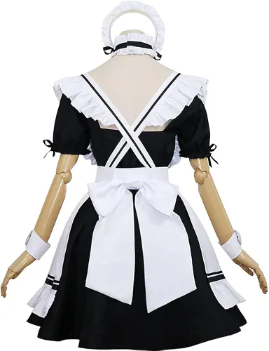 Vista 4 de IOPBOT Vestido clásico de sirvienta de anime japonés para mujer, con calcetines