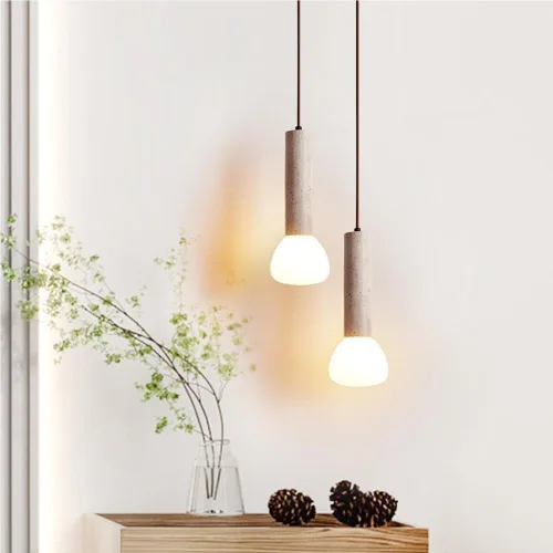 Vista 2 de Long Tube Pendant Lights Fixture Modern Yellow Travertine Chandelier with Glass Shade Nordic Kitchen Island Hanging Lamp for Living Room Entryway
