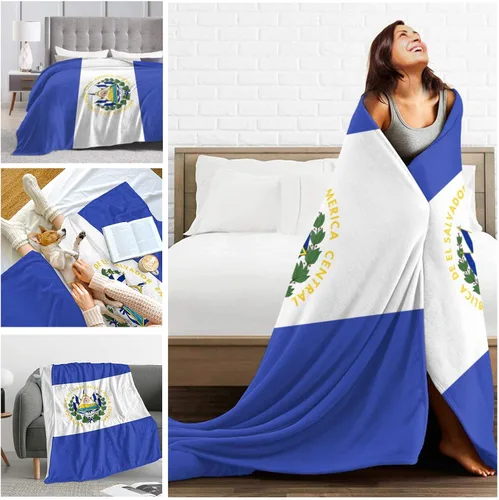 Vista 4 de Manta patriótica de franela azul suave de El Salvador, regalo para mujeres y hombres, manta mullida para sofá regazo, para interiores y exteriores