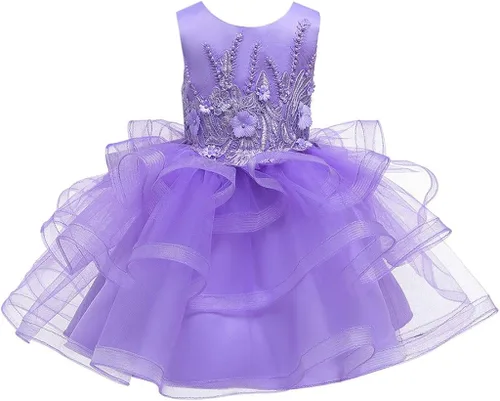Vista 3 de Vestido de tul con flores para niñas pequeñas, vestido formal de fiesta de cumpleaños, vestido de fiesta de lentejuelas para desfiles, vestido tutú