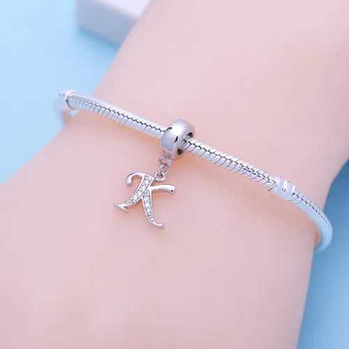 Vista 50 de ABUN Abalorio de plata de ley 925 con letra A a la Z, espaciador de inicial, con circonita cúbica transparete colgante, auténtica, para pulseras