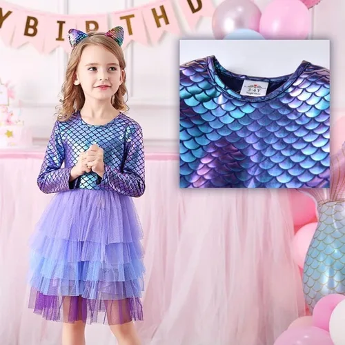 Vista 3 de VIKITA Vestidos de invierno de manga larga para niñas de 3 a 7 años