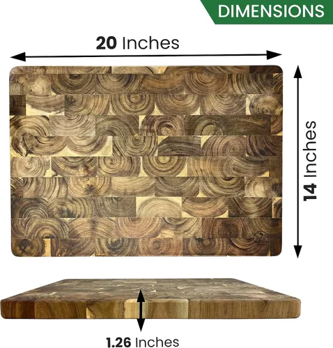 Vista 2 de Palm Naki Tabla de cortar de madera de acacia, tabla de cortar grande y duradera, tabla de cortar decorativa, 20 x 14 x 1.26 pulgadas