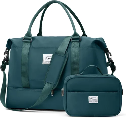 Vista 9 de Bolsas de fin de semana para mujer, bolsas de lona de viaje con compartimento para zapatos, bolsa de viaje para artículos personales, bolsa de fin
