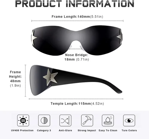 Vista 4 de Eiuizah Y2k - Gafas de sol para mujeres y hombres, protección envolvente, modernas, de gran tamaño, sin marco