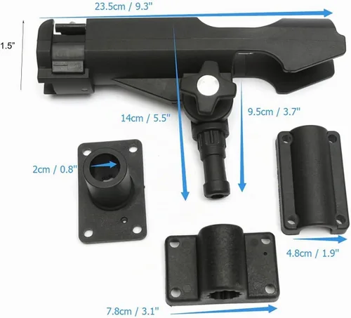 Vista 5 de HiUmi Adjustable Black Fishing Rod Holder for Boat Kayak Swivel Side Mount Kits Tackle RH40-2Pack