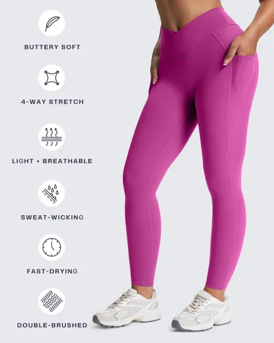 Vista 81 de Aoxjox Trinity - Pantalones de yoga de cintura alta con bolsillos para mujer, control de abdomen, cintura cruzada, leggings de entrenamiento suaves