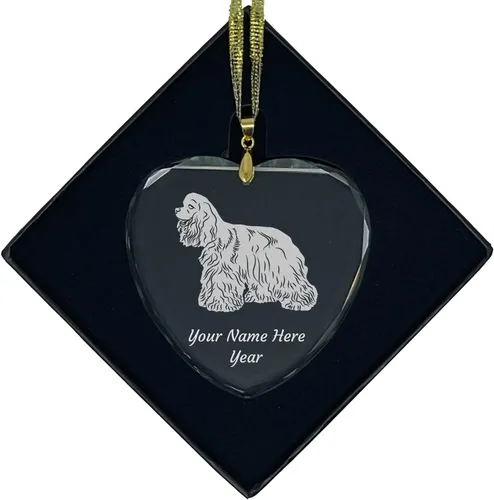 Vista 8 de LaserGram Adorno de Navidad de cristal personalizado, perro cocker spaniel, idea de regalo personalizada grabada con láser (forma de diamante)