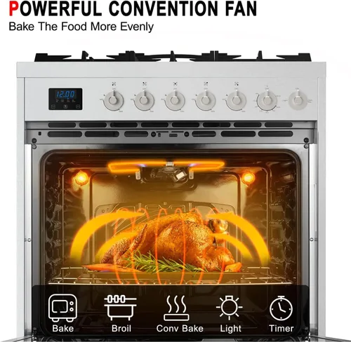 Vista 3 de GASLAND Estufa de gas de 30 pulgadas con 5 quemadores de gas sellados, horno de doble estufa Feul con horno, parrilla de bandeja y cajón