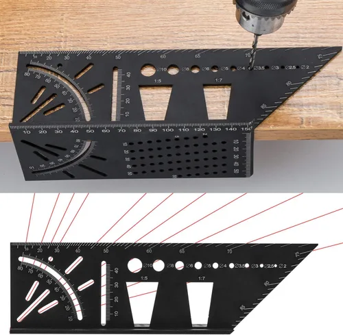 Vista 6 de Herramienta de medición de ángulo de aleación de aluminio 3D, herramienta de medición de ángulo multifunción para carpintería, herramientas