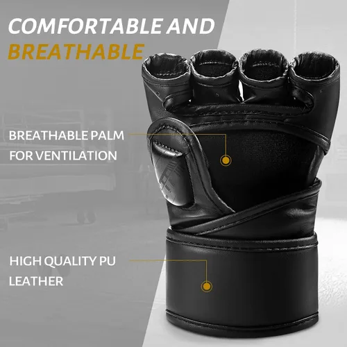 Vista 4 de Guantes MMA para hombres y mujeres, guantes de boxeo para saco de boxeo, sparring, entrenamiento, muay thai, artes marciales, guantes de medio