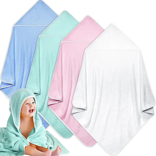 Vista 13 de Reginary Paquete de 4 toallas con capucha para bebé, toallas de baño de forro polar coral para bebé, 30 x 30 pulgadas, suaves y absorbentes, manta