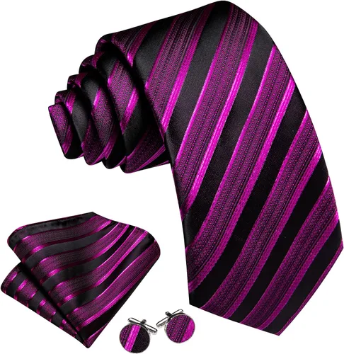 Vista 307 de Barry.Wang Juego de corbatas para hombre, corbata de seda a rayas, tejido a cuadros, gemelos formales, negocios, boda