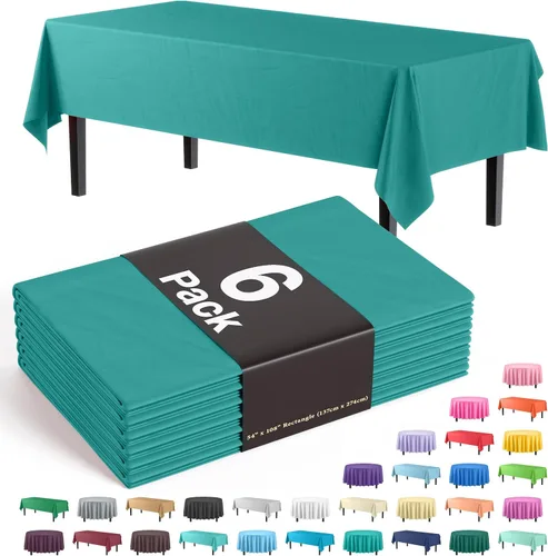 Vista 32 de Party Solids Paquete de 6 manteles de plástico prémium de 54 pulgadas x 108 pulgadas. Cubierta de mesa rectangular de plástico - Aqua
