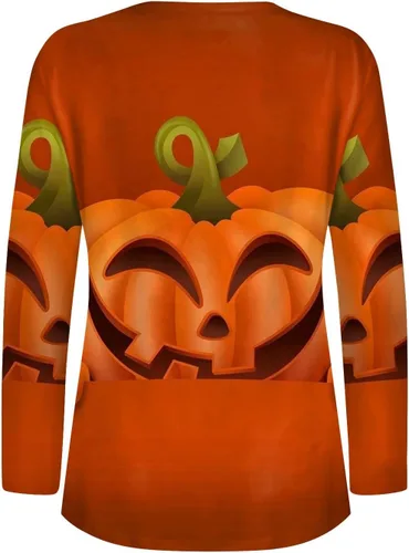 Vista 3 de Camisetas de manga larga para mujer, con estampado de Halloween, ajuste holgado, camisetas de moda, ajuste relajado, blusa ajustada