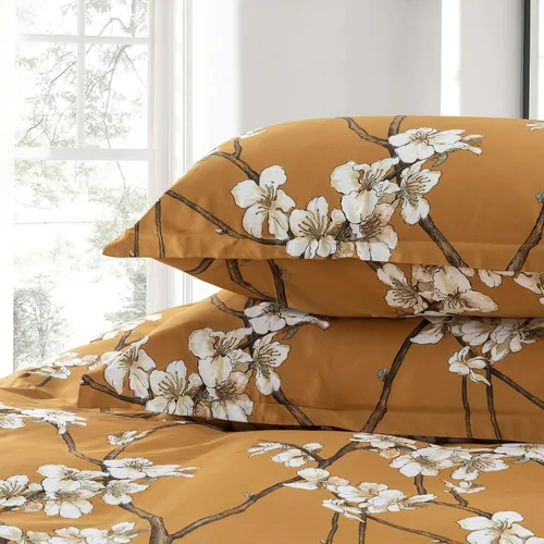 Vista 2 de Eikei Funda de edredón floral con flor de almendro, estilo chinoiserie, árboles en flor, vides y ramas, juego de ropa de cama de algodón de fibra