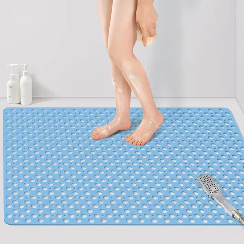 Vista 9 de Yolife Tapete de ducha grande, 35 x 24 pulgadas, antideslizante, para ducha interior con orificio de drenaje, tapete de ducha de elastómero