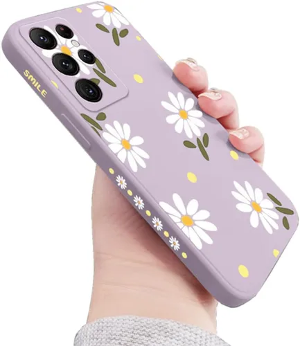 Vista 8 de Funda compatible con Galaxy S21 Ultra con bonito patrón de margaritas, protección de lente de cámara, a prueba de golpes, TPU parachoques de Negro