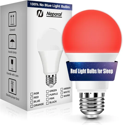 Vista 10 de Bombillas LED Neporal de 3 W 625 nm de color rojo para dormir, 100% de bloqueo de luz azul, luz nocturna roja para promover la melatonina, bombilla