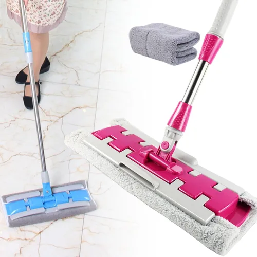 Vista 19 de Trapeador plano con mango de acero inoxidable con paños lavables reutilizables, trapeadores de microfibra profesionales 2025, 4 almohadillas