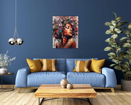 Vista 288 de Arte de pared afroamericano, decoración de rey y reina bailarín negro para sala de estar, arte de pareja de amor negro para dormitorio, lienzo